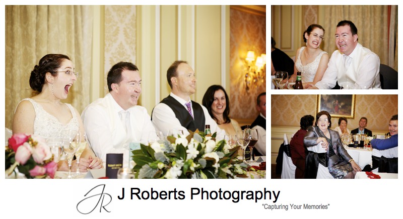Laughing at wedding speeches - sydney wedding photography